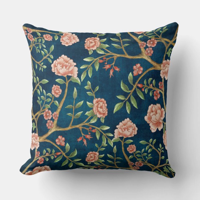 Almofada Marinho Blush Floral Chinoiserie Verde Floral Rosa (Frente)