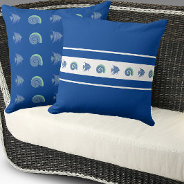 Almofada Marinho Chic Blue Strips Shell Fish Beach House