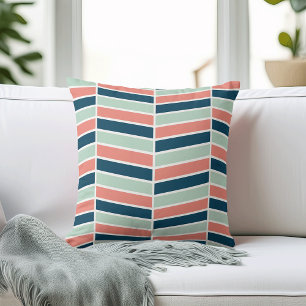 Almofada Marinho, Coral e Aqua Herringbone