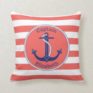 Almofada Marinho de Âncora Náutica e Coral Personalizados