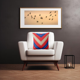 Almofada Marinho de bege vermelho Cevron inspirado na Vinta