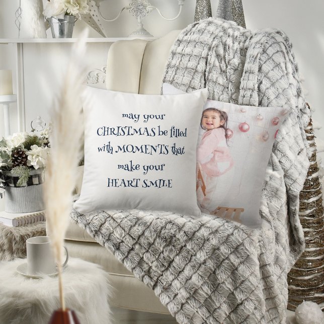 Almofada Marinho de Foto de Cozy Christmas Quote White (Front and back view)