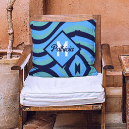 Almofada Marinho de safra monograma, psicodélico azul e lac