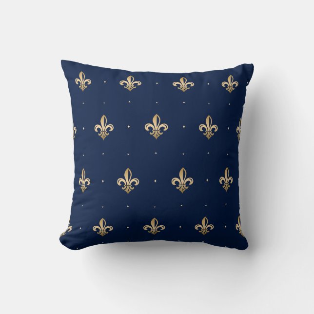 Almofada Marinho Dourado Luxuoso Fleur de Lis (Frente)