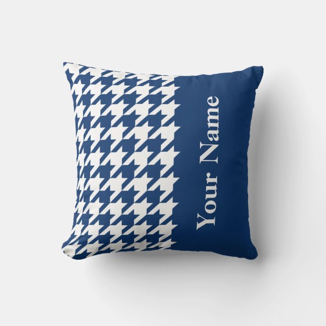 Almofada Marinho Elegante Houndstooth com nome (Frente)