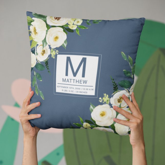 Almofada Marinho Floral Azul Nascimento Nascido (Criador carregado)