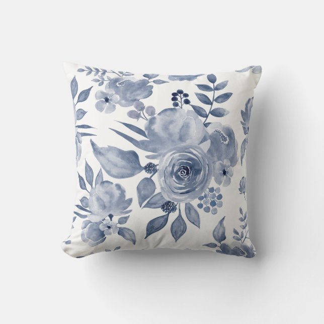 Almofada Marinho Floral de Cushion de Hamptons Azul (Frente)