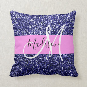 Almofada Marinho Glam Blue Glitter Sparkles Nome Monograma