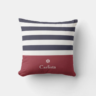 Almofada Marinho largo Blue Horizontal Stripes Red Name Dai