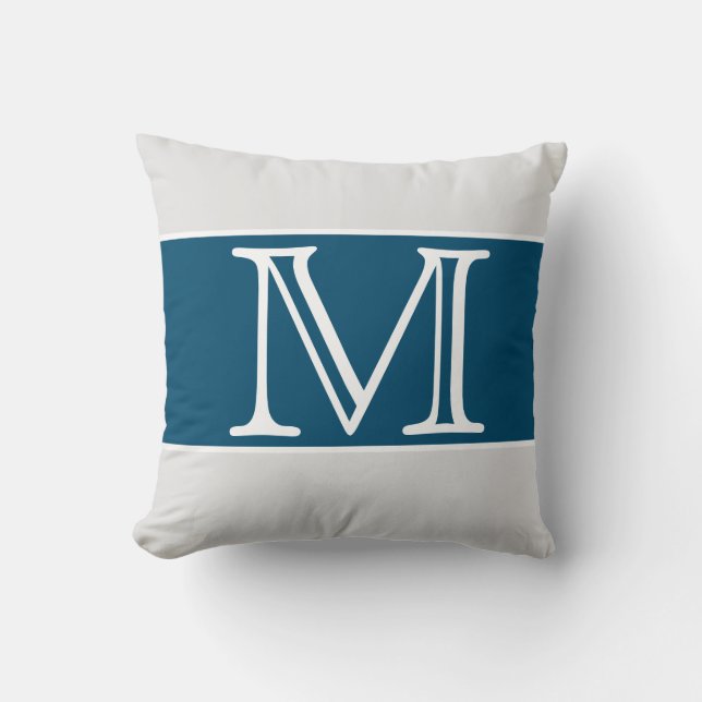 Almofada MARINHO MONOGRAM Cinza azul  branco Cor sólida (Frente)