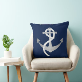Almofada Marinho Náutico Azul e Prata Marinho Moderno