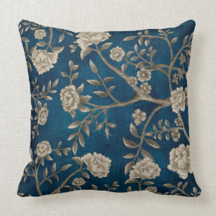 Almofada Marinho pintado à mão - Verde floral azul