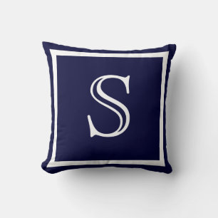 Almofada Marinho Sólido Elegante Monograma Branco Azul