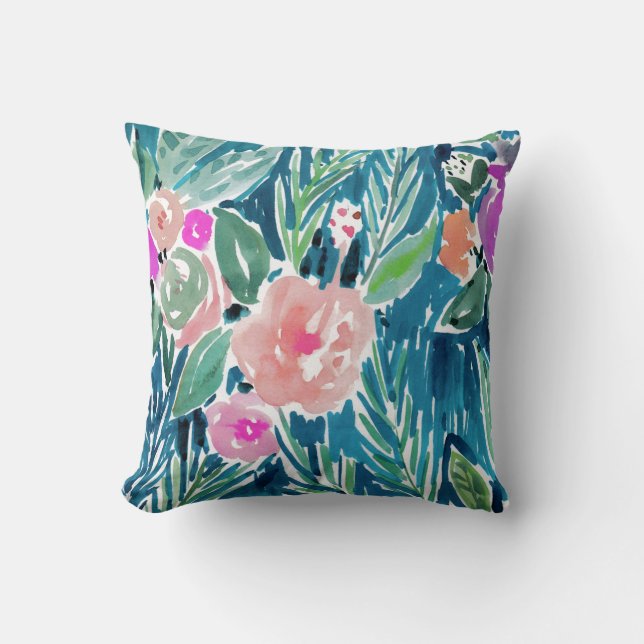 Almofada Marinho Tropical Paradise Watercolor Floral (Frente)