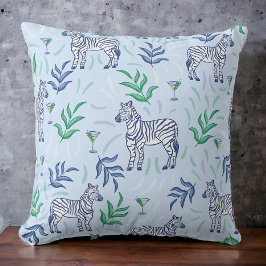 Almofada Marinho Zebras Martinis Foliage Decor Azul
