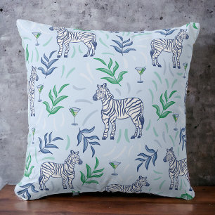 Almofada Marinho Zebras Martinis Foliage Decor Azul