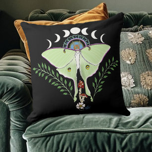 Almofada Mariposa Lunar Etérea Verde Mística Celestial