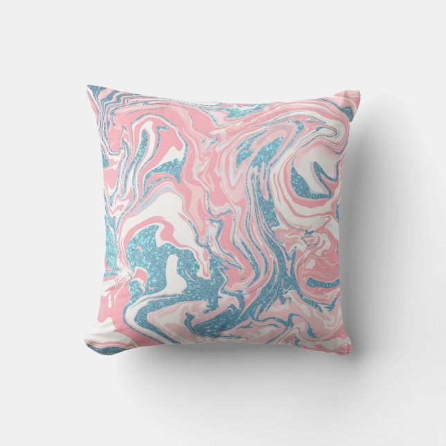 Almofada Mármaco Azul Cor-de-Rosa Branco Moderno (Frente)