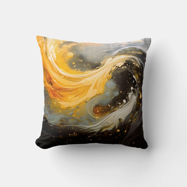 Almofada Mármore Abstrato Dourado Ondas Modernas (Frente)