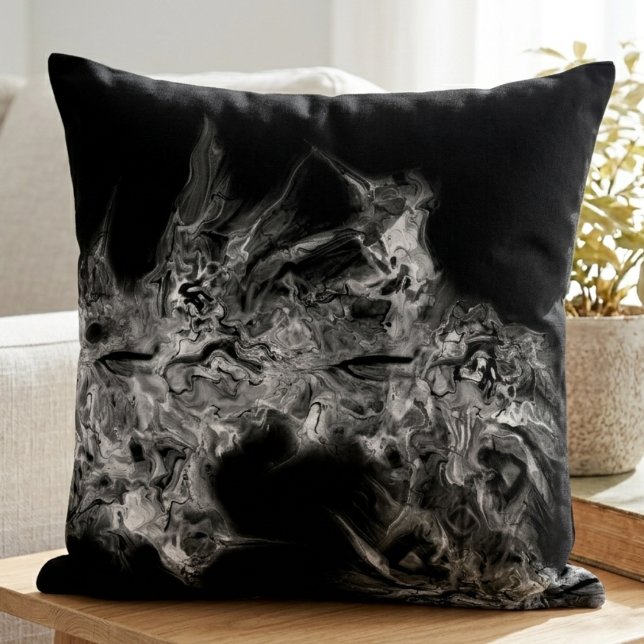Almofada Mármore Abstrato Fumaça Cinza (Swirling grey smoke abstract throw pillow for a stylish housewarming gift.)