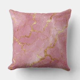 Almofada Mármore Abstrato Rosa Suave com Dourado Brilhante