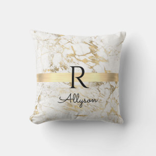 Almofada Mármore Branco & Dourado Barra Dourada, DIY Monogr