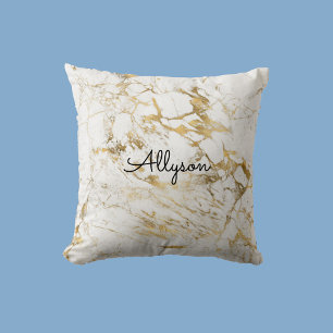 Almofada Mármore Branco e Dourado, Nome ou Monograma em Let
