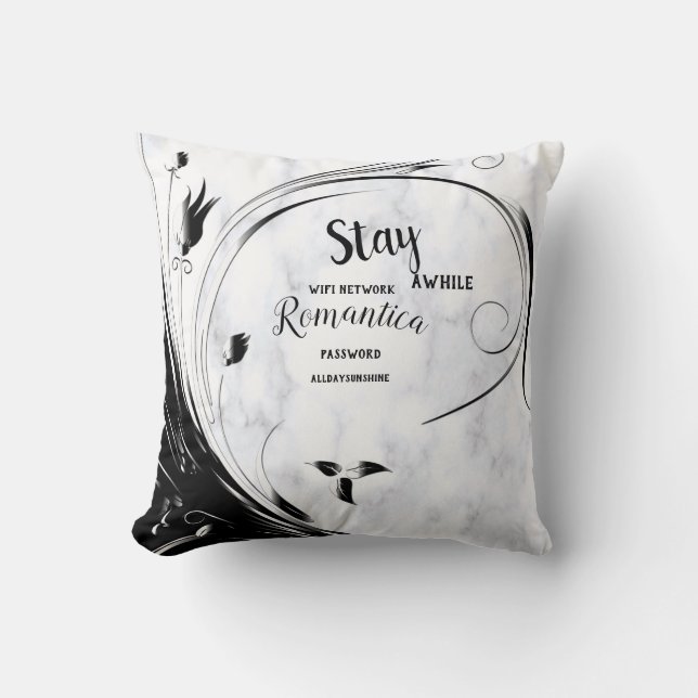 Almofada Mármore Branco, Gráfico de Filigrana Preta (Frente)