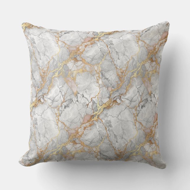 Almofada Mármore Branco Luxuoso com Padrão de Veio Dourado (Frente)