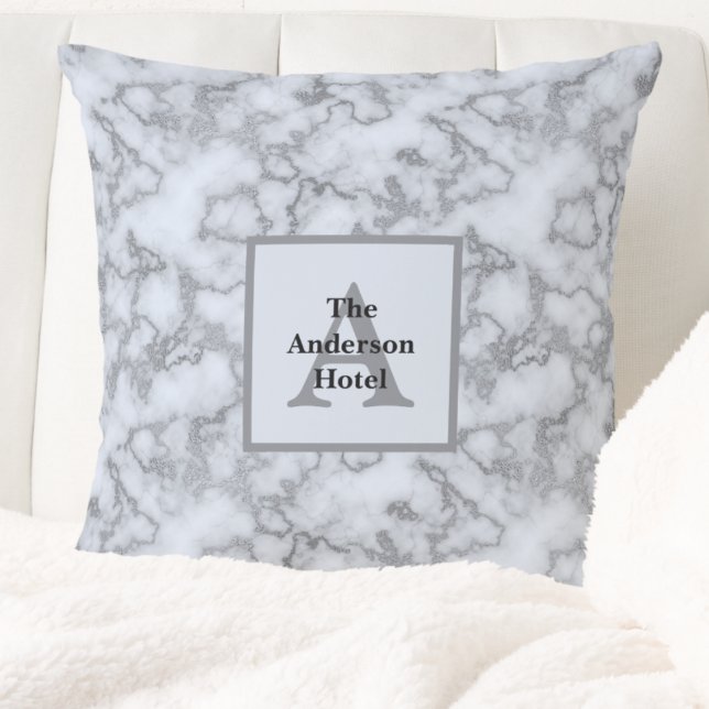 Almofada Mármore das Cinzas prateadas falsas - Decor neutro (Faux Silver Gray Marble - Neutral Decor Throw Pillow by Leapfroglisics Shop)