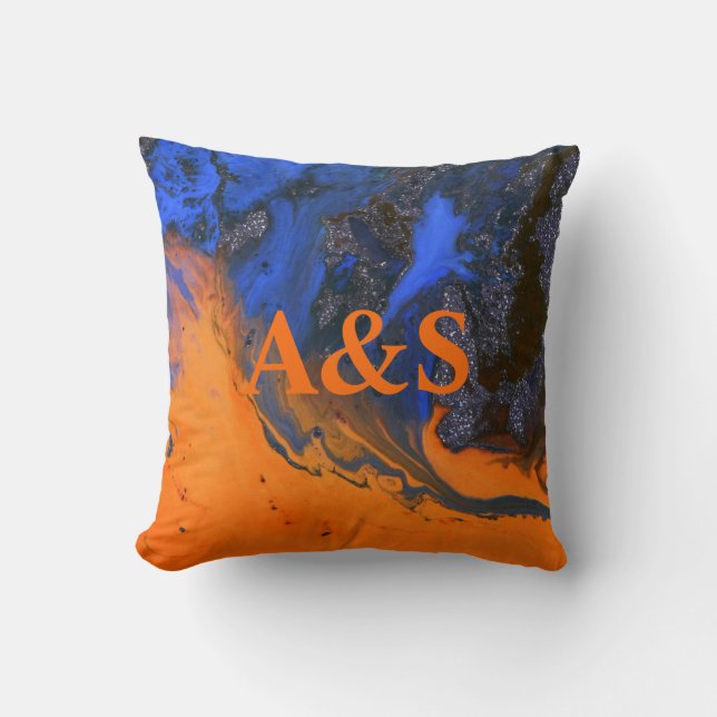 Almofada mármore de abstrato, textura azul de contraste esc (Frente)