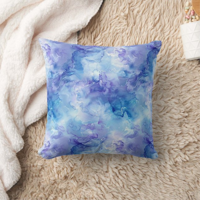 Almofada Mármore de Aquarela Azul Suave e Lavanda (Cobertor)