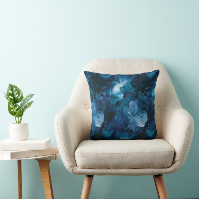 Almofada Mármore de Aquarela Azul Teal Escuro Temperamental (Cadeira)