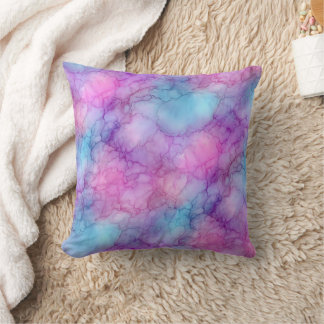Almofada Mármore de Aquarela Pastel Rosa Roxo e Azul Turque