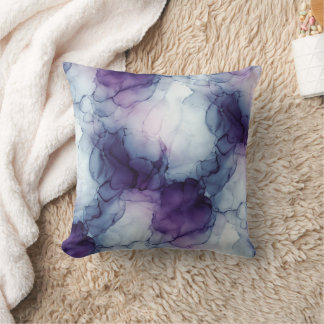 Almofada Mármore de Aquarela Roxo Lavanda e Azul Suave