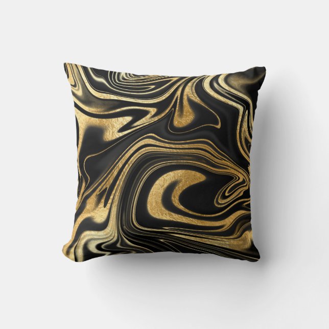 Almofada Mármore de folhas preto e dourado (Frente)