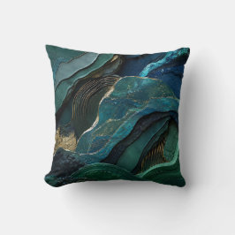 Almofada Mármore Dourado Verde Azul Abstrato Luxo Geológico