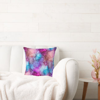 Almofada Mármore Fluido de Aquarela Rosa Roxo e Azul