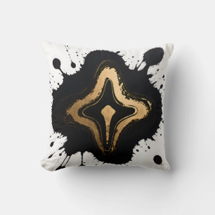 Almofada Mármore Fluido Preto Dourado Abstrato Luxo