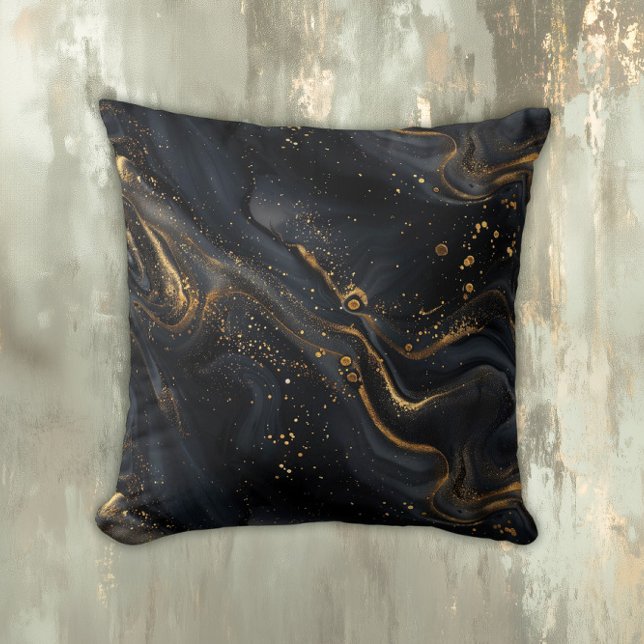 Almofada Mármore Fluido Preto e Dourado (Criador carregado)