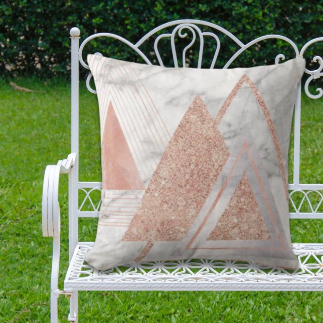 Almofada mármore geométrico branco rosa de ouro-chic escand (scandinavian chic rose gold geometric white marble outdoor pillow)