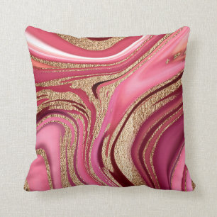 Almofada mármore líquido, cor-de-abstrato rosa, com ouro