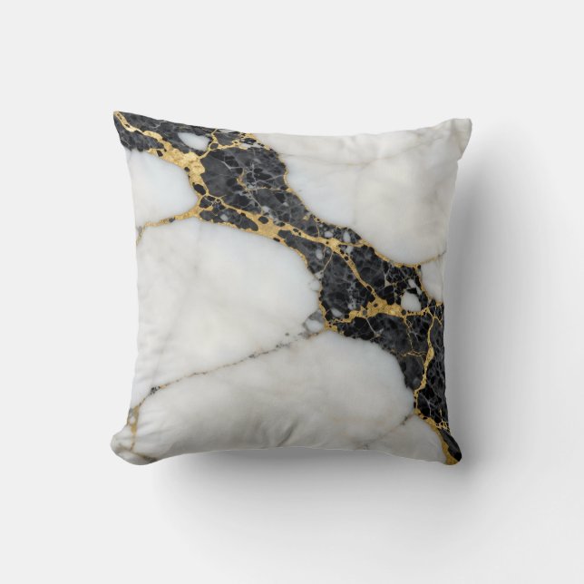 Almofada Mármore Luxo Preto Branco Dourado (Frente)