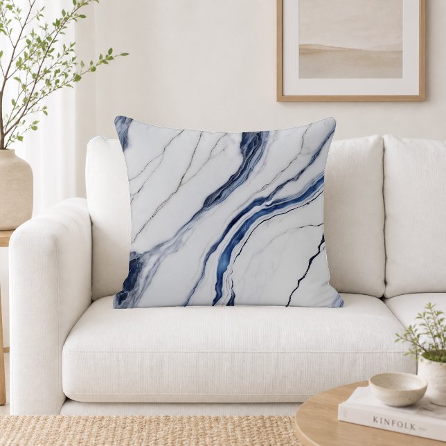 Almofada Mármore Minimalista Branco e Azul Moderno (Criador carregado)