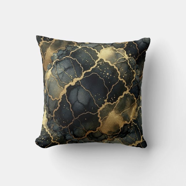 Almofada Mármore Moderno Preto + Luxo Dourado  (Frente)