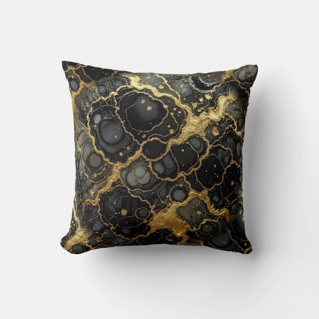 Almofada Mármore Moderno Preto + Luxo Dourado  (Frente)