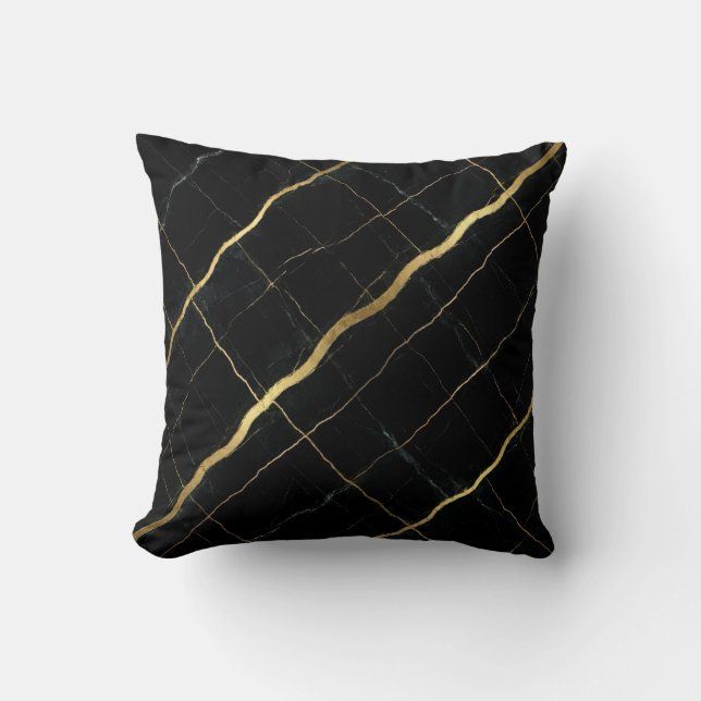 Almofada Mármore Moderno Preto + Luxo Dourado  (Frente)