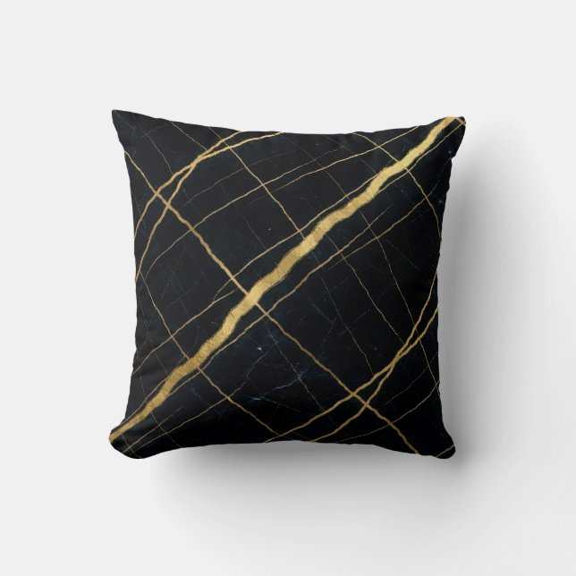 Almofada Mármore Moderno Preto + Luxo Dourado  (Frente)