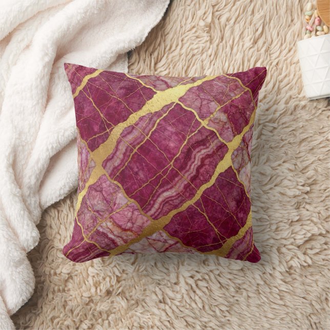 Almofada Mármore Moderno Rosa + Luxo Dourado  (Cobertor)
