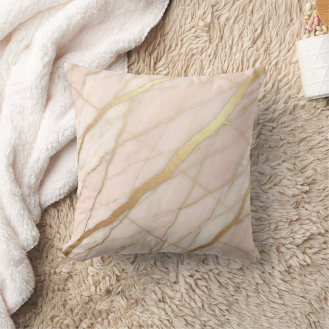 Almofada Mármore Moderno Rosa + Luxo Dourado  (Cobertor)